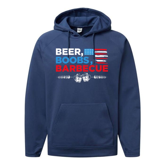 Beer Boobs Barbecue July 4th Memorial Celebration Performance Fleece Hoodie