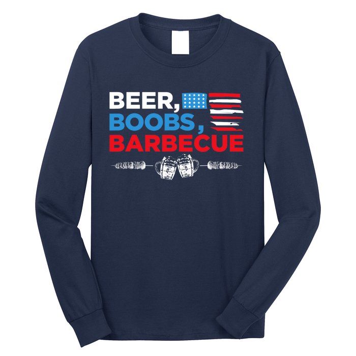 Beer Boobs Barbecue July 4th Memorial Celebration Long Sleeve Shirt