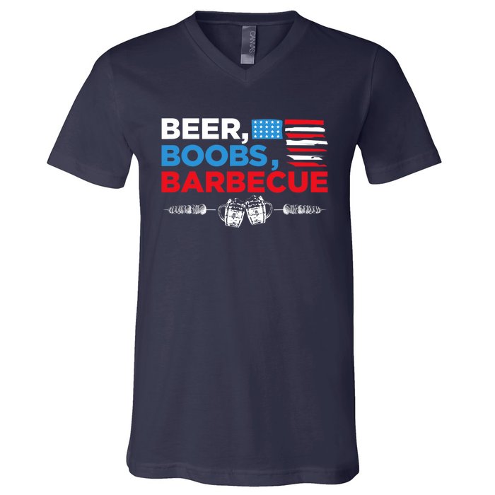 Beer Boobs Barbecue July 4th Memorial Celebration V-Neck T-Shirt