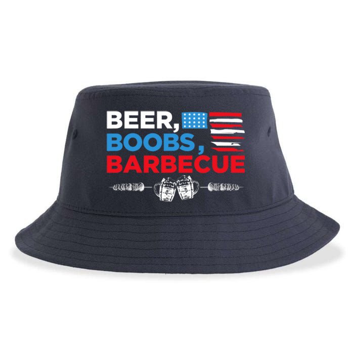 Beer Boobs Barbecue July 4th Memorial Celebration Sustainable Bucket Hat