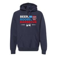 Beer Boobs Barbecue July 4th Memorial Celebration Premium Hoodie