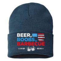 Beer Boobs Barbecue July 4th Memorial Celebration Sustainable Knit Beanie