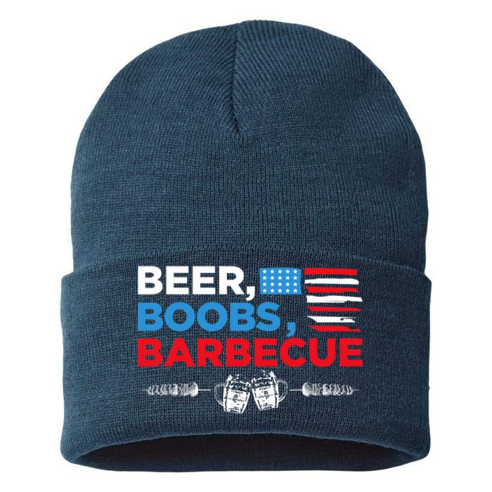 Beer Boobs Barbecue July 4th Memorial Celebration Sustainable Knit Beanie