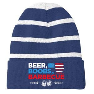 Beer Boobs Barbecue July 4th Memorial Celebration Striped Beanie with Solid Band