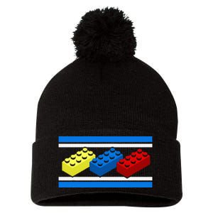 Building Bricks Blocks Master Builder Engineer Construction Pom Pom 12in Knit Beanie