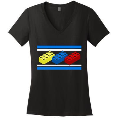 Building Bricks Blocks Master Builder Engineer Construction Women's V-Neck T-Shirt