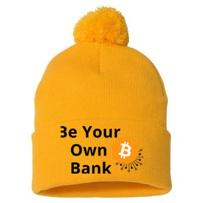 BTC Bitcoin Be Your Own Bank Crypto Pom Pom 12in Knit Beanie