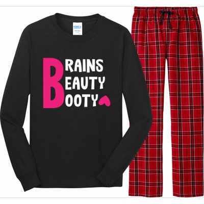 Brains Beauty Booty Funny Smart Pretty Fitness Butt Workout Gift Long Sleeve Pajama Set