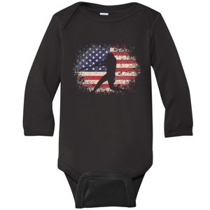 Baseball Bat Ball 4th of July Christmas Gift American Flag Baby Long Sleeve Bodysuit