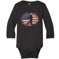 Baseball Bat Ball 4th of July Christmas Gift American Flag Baby Long Sleeve Bodysuit