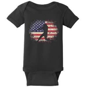 Baseball Bat Ball 4th of July Christmas Gift American Flag Baby Bodysuit