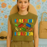 Brick Builder Building Blocks Brick Master Builder Garment-Dyed Women's Muscle Tee