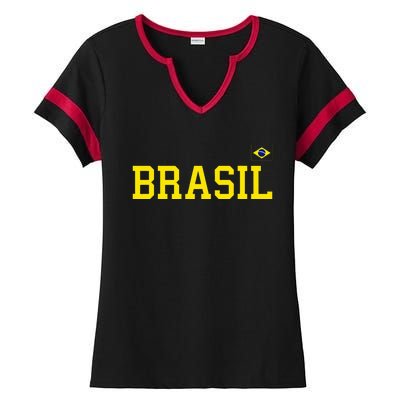 Brazil Brasil Brazilian Flag Green Ladies Halftime Notch Neck Tee