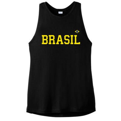 Brazil Brasil Brazilian Flag Green Ladies PosiCharge Tri-Blend Wicking Tank