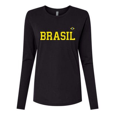 Brazil Brasil Brazilian Flag Green Womens Cotton Relaxed Long Sleeve T-Shirt