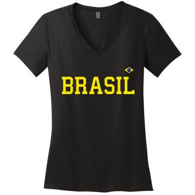 Brazil Brasil Brazilian Flag Green Women's V-Neck T-Shirt