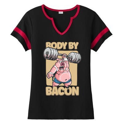 Body By Bacon Keto Diet Pork Workout Pig Exercise Gift Ladies Halftime Notch Neck Tee