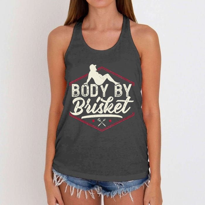 Body By Brisket Funny Steak Lover Grilling BBQ Chef Women's Knotted Racerback Tank