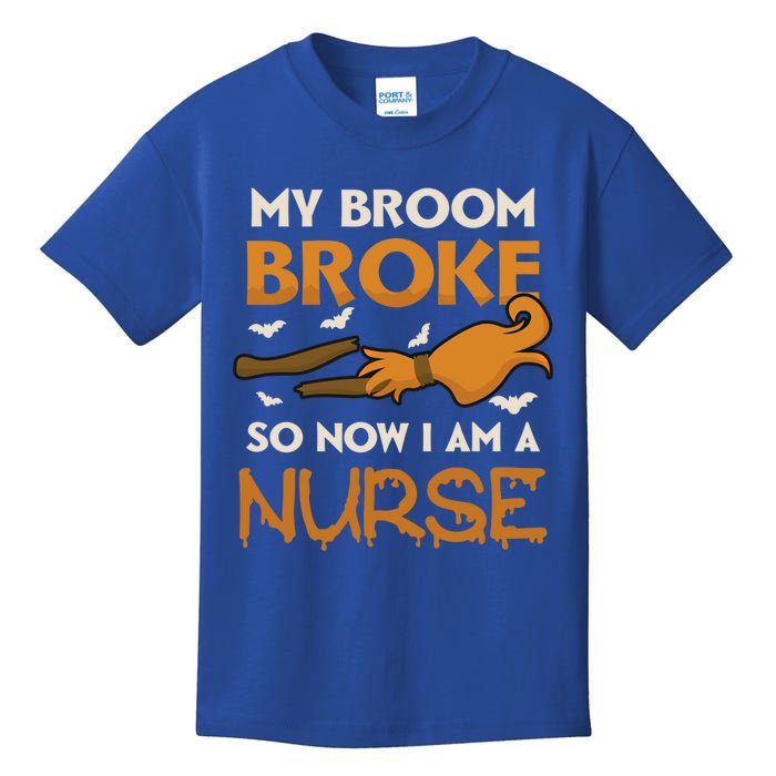 Broom Broke Became Nurse Design Halloween Nurse Gift Kids T-Shirt