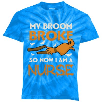 Broom Broke Became Nurse Design Halloween Nurse Gift Kids Tie-Dye T-Shirt