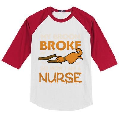 Broom Broke Became Nurse Design Halloween Nurse Gift Kids Colorblock Raglan Jersey