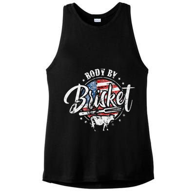 Body By Brisket USA Flag Patriotic Barbeque 4th of July Ladies PosiCharge Tri-Blend Wicking Tank