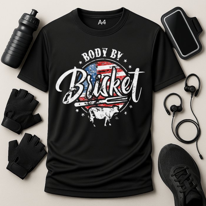 Body By Brisket USA Flag Patriotic Barbeque 4th of July Cooling Performance Crew T-Shirt