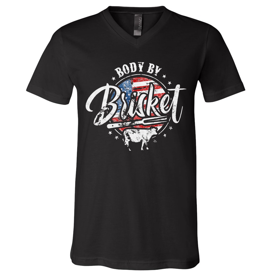 Body By Brisket USA Flag Patriotic Barbeque 4th of July V-Neck T-Shirt