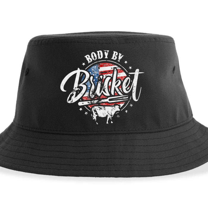 Body By Brisket USA Flag Patriotic Barbeque 4th of July Sustainable Bucket Hat