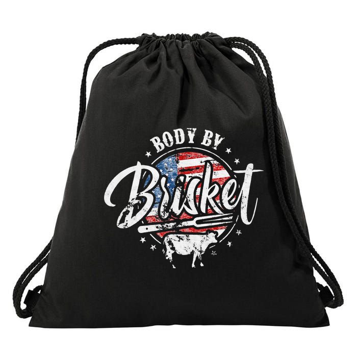 Body By Brisket USA Flag Patriotic Barbeque 4th of July Drawstring Bag