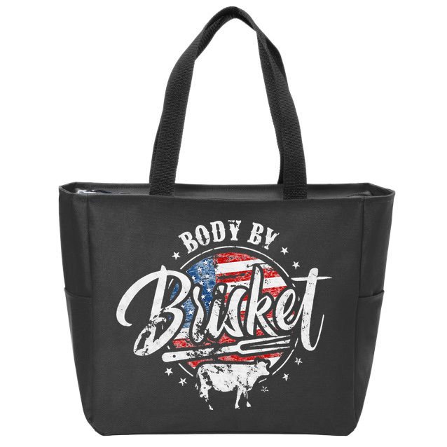 Body By Brisket USA Flag Patriotic Barbeque 4th of July Zip Tote Bag
