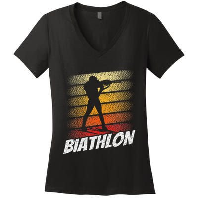 Biathlon Biathlete Biathlons Sports Women's V-Neck T-Shirt