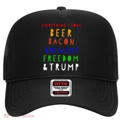 Beer Bacon Brewers Freedom & Trump Milwaukee Basebal High Crown Mesh Back Trucker Hat