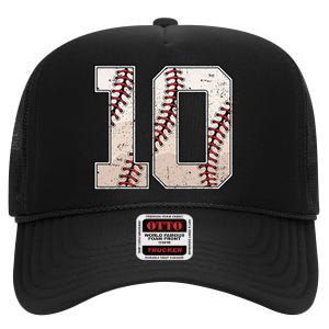 Baseball Birthday Boy Ten 10 Years Old 10th Bday Party High Crown Mesh Back Trucker Hat