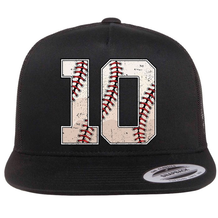 Baseball Birthday Boy Ten 10 Years Old 10th Bday Party Flat Bill Trucker Hat