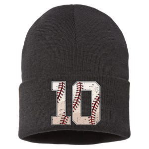 Baseball Birthday Boy Ten 10 Years Old 10th Bday Party Sustainable Knit Beanie