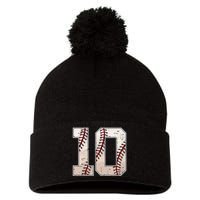 Baseball Birthday Boy Ten 10 Years Old 10th Bday Party Pom Pom 12in Knit Beanie