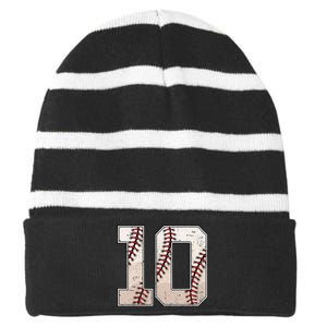 Baseball Birthday Boy Ten 10 Years Old 10th Bday Party Striped Beanie with Solid Band