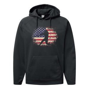 Baseball Bat Ball 4th of July Christmas Gift American Flag Performance Fleece Hoodie