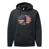 Baseball Bat Ball 4th of July Christmas Gift American Flag Performance Fleece Hoodie