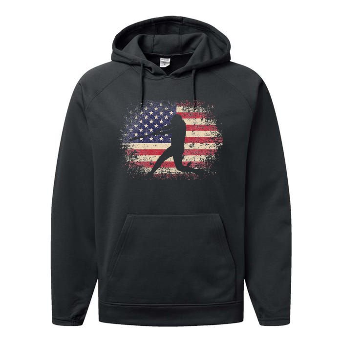 Baseball Bat Ball 4th of July Christmas Gift American Flag Performance Fleece Hoodie