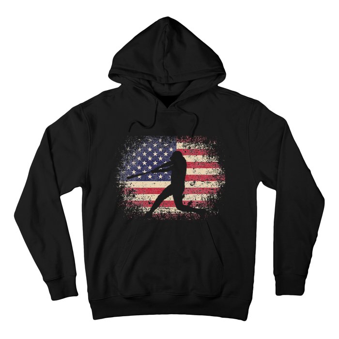 Baseball Bat Ball 4th of July Christmas Gift American Flag Hoodie