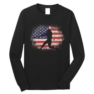 Baseball Bat Ball 4th of July Christmas Gift American Flag Long Sleeve Shirt