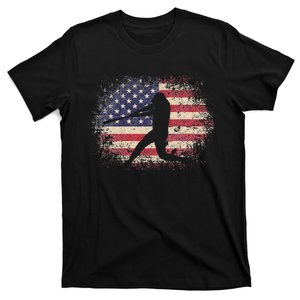 Baseball Bat Ball 4th of July Christmas Gift American Flag T-Shirt