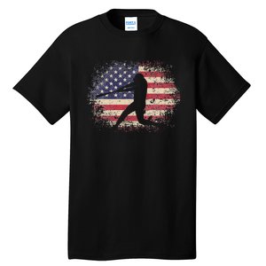 Baseball Bat Ball 4th of July Christmas Gift American Flag Tall T-Shirt