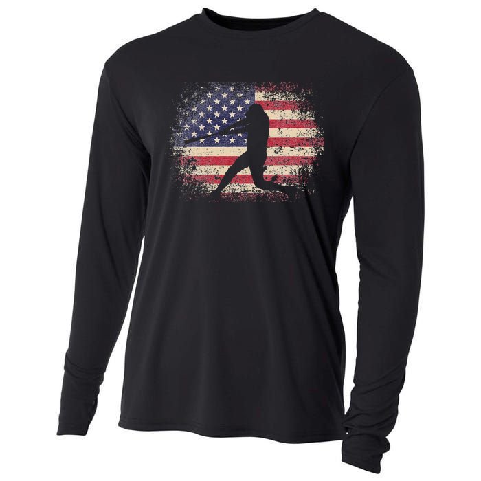 Baseball Bat Ball 4th of July Christmas Gift American Flag Cooling Performance Long Sleeve Crew