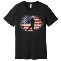 Baseball Bat Ball 4th of July Christmas Gift American Flag Premium T-Shirt