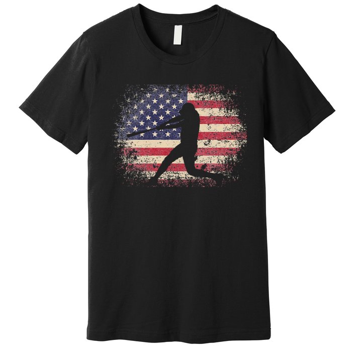 Baseball Bat Ball 4th of July Christmas Gift American Flag Premium T-Shirt