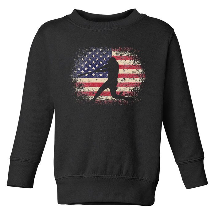 Baseball Bat Ball 4th of July Christmas Gift American Flag Toddler Sweatshirt