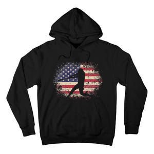 Baseball Bat Ball 4th of July Christmas Gift American Flag Tall Hoodie